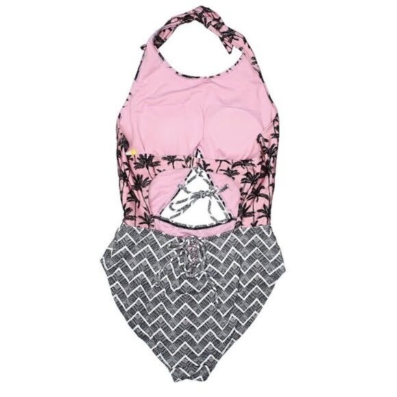 High Neck Swimsuit, Palm Chevron Print - Picture 6 of 9